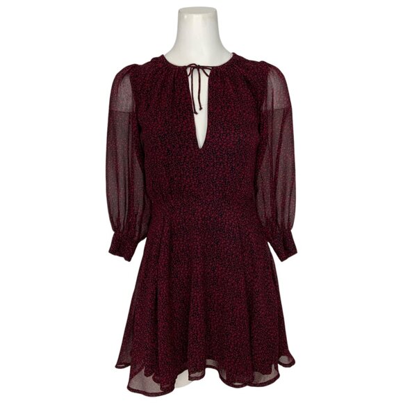 Revolve X Cleobella Genova Dress XS Red Floral Sheer Balloon Sleeve Mini Party - Picture 1 of 12